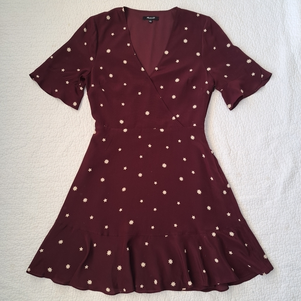 MADEWELL Silk Burgundy Star Print Dress - Picture 2 of 7